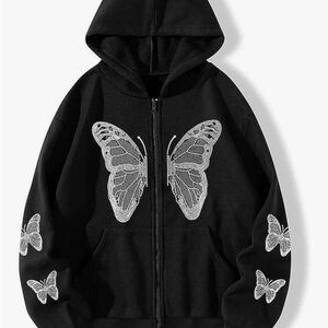 Black Y2K Graphic Butterfly Hoodie